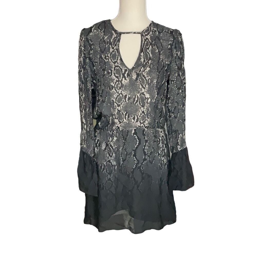 Parker Black Silver Snakeskin Silk Lined Long Sleeve Dress XS